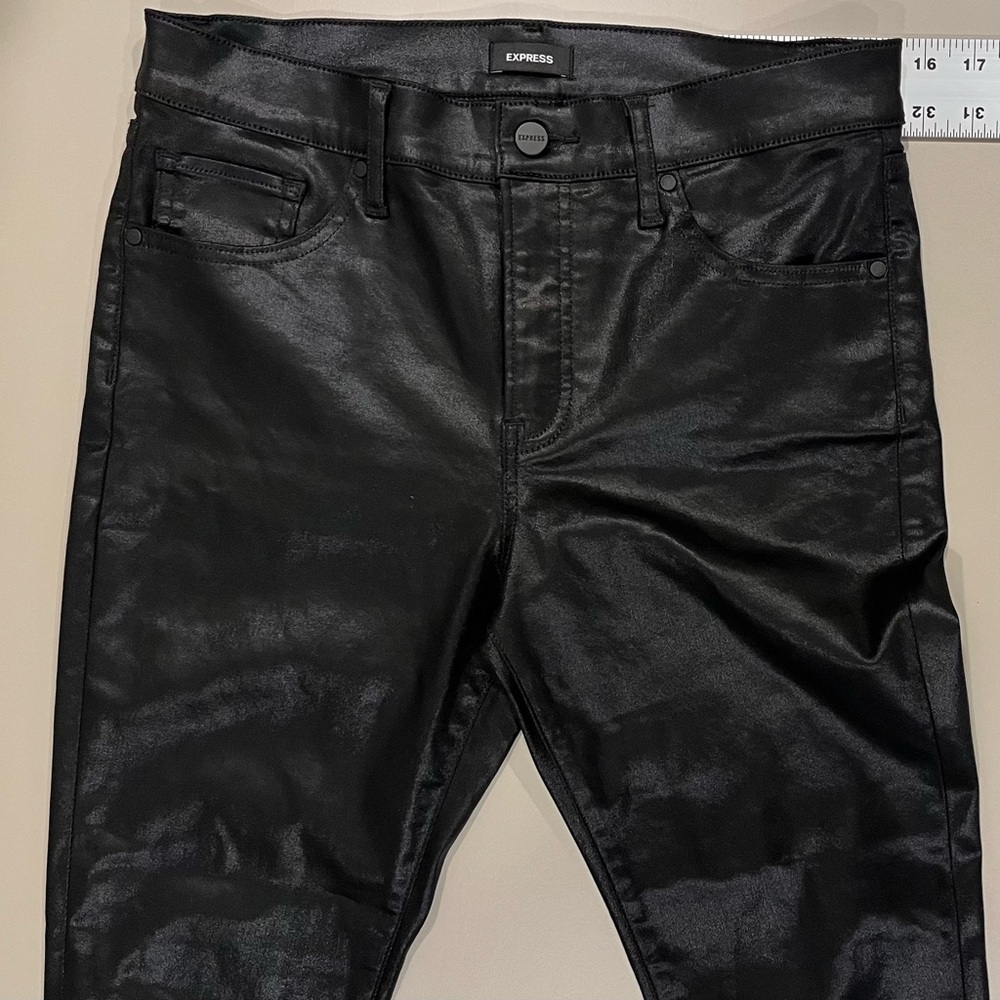 Express shiny skinny mid rise black jeans